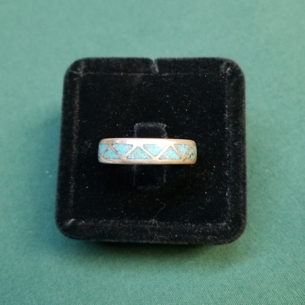 Mens vintage sterling turquoise inlaid ring